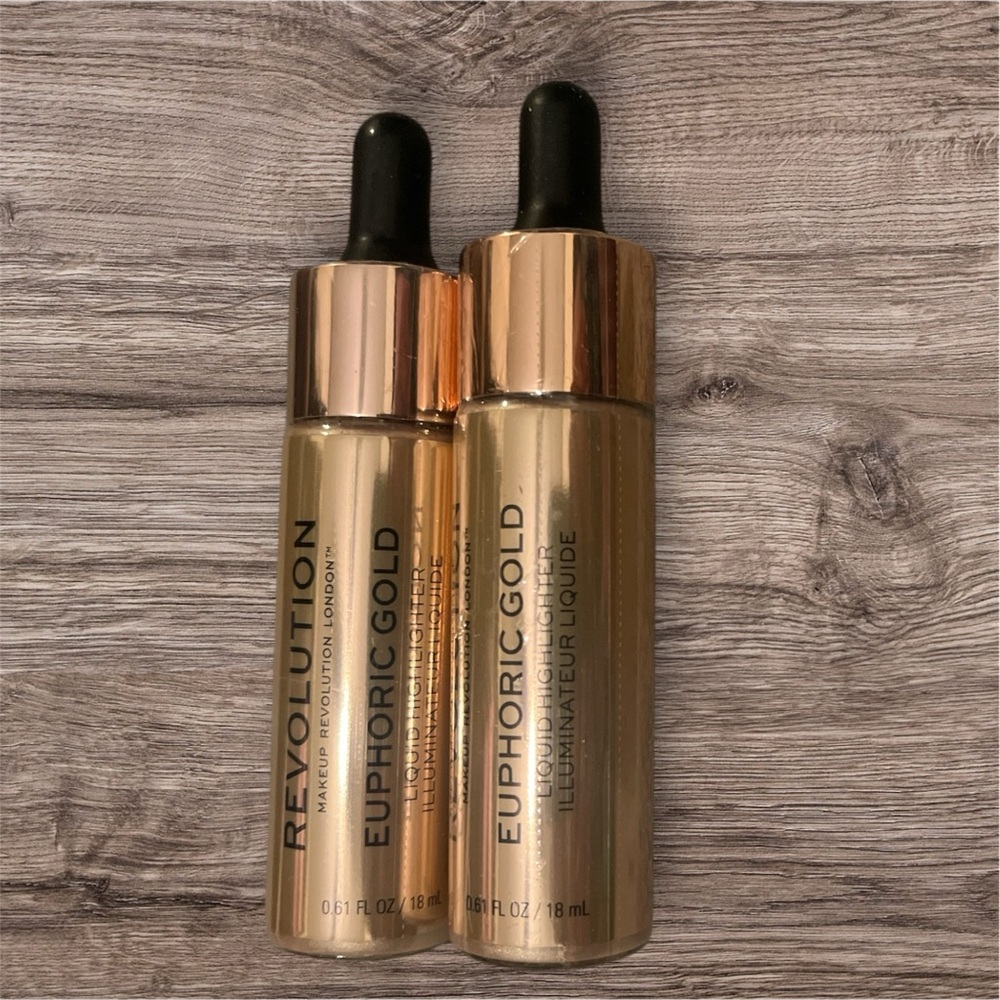 Makeup Revolution Euphoric Gold Liquid Highlighter Illuminator 2pc Bundle